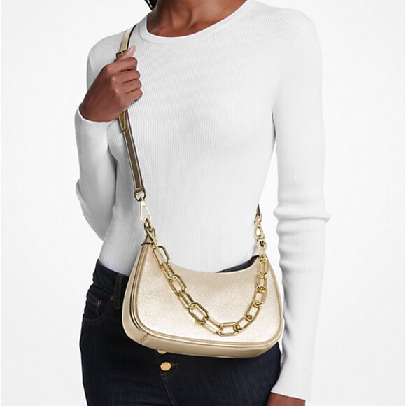 Michael Kors Cora Medium Metallic Leather Shoulder Bag - Picture 8 of 8